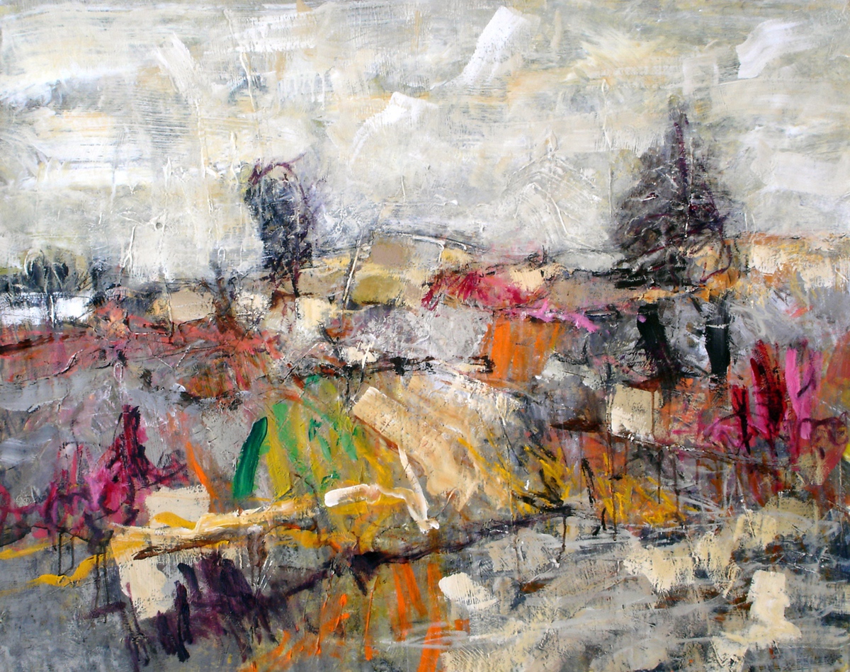 “Land”, 2005, 110 x 140 cm. Akryl, olie og sand på lærred. (Carsten Frank nr. 1097) Sold