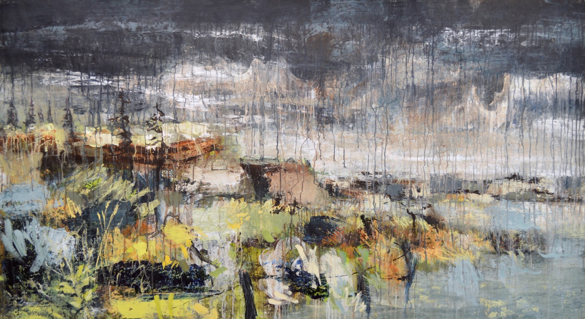 “Sommerregn med torden”, 2014, 110 x 200 cm. Akryl på lærred. (Carsten Frank nr. 1688) Sold