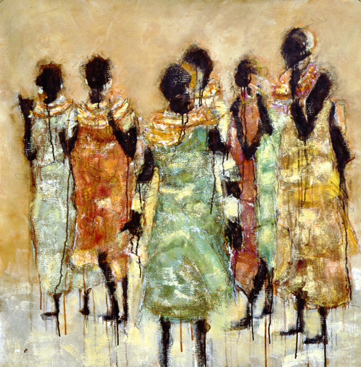 ”Masai” 2002, 100 x 100 cm. Akryl, olie og sand på lærred. (Carsten Frank nr. 737) Sold