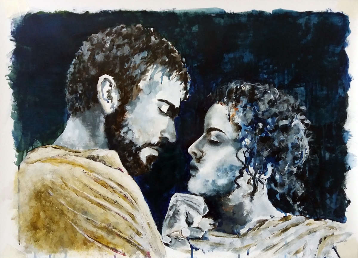 ”Prince Hamlet  and Ofelia”, 2016, 50 x 70 cm. Akryl på lærred. (Carsten Frank nr. 1788)