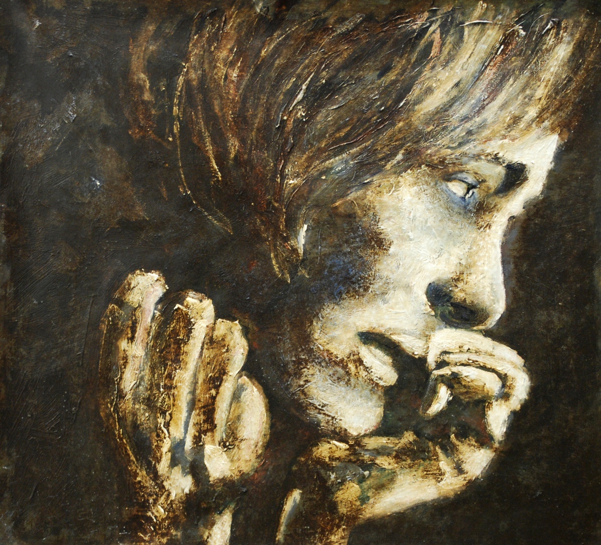 ”Angst”, 2010, 46 x 51 cm. Akryl på lærred. (Carsten Frank nr. 1390)