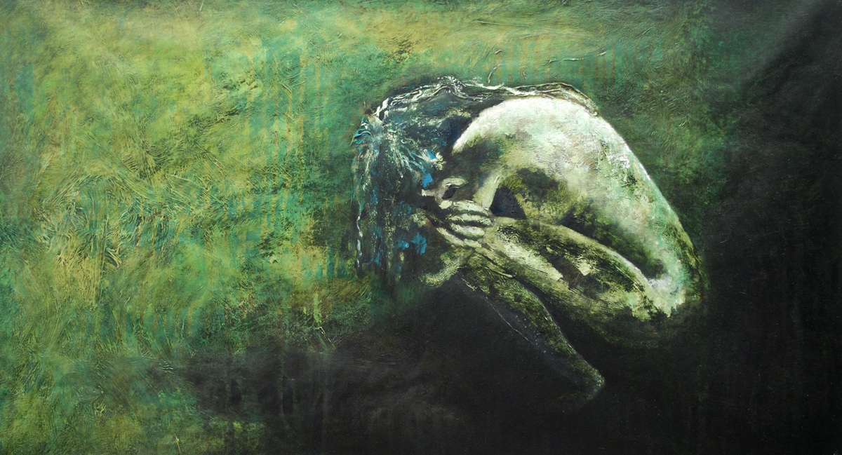 ”Angst”, 2010, 46 x 86 cm. Akryl på lærred. (Carsten Frank nr. 1393) Sold