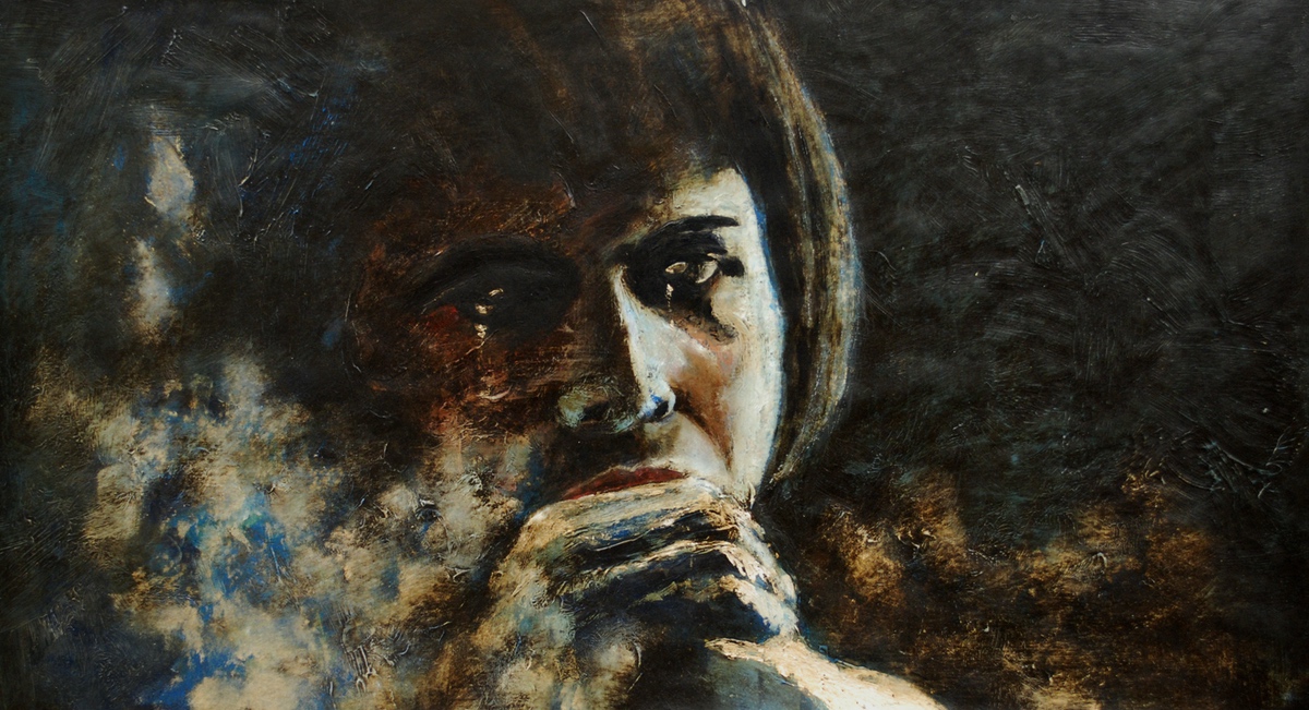 ”Portræt af Juliette Binoche”, 2010, 46 x 86 cm. Akryl på lærred. (Carsten Frank nr. 1394)