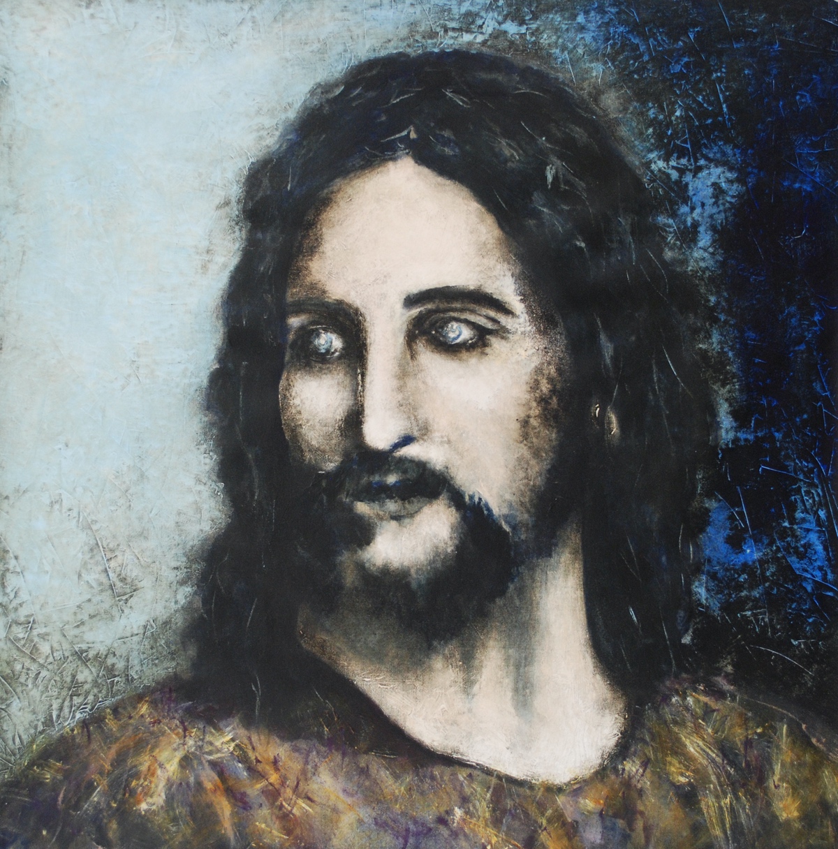 “Jesus – vender tilbage fra forklarelsens bjerg“, 2014, 69 x 69 cm. Akryl på lærred. (Carsten Frank nr. 1649) Privat