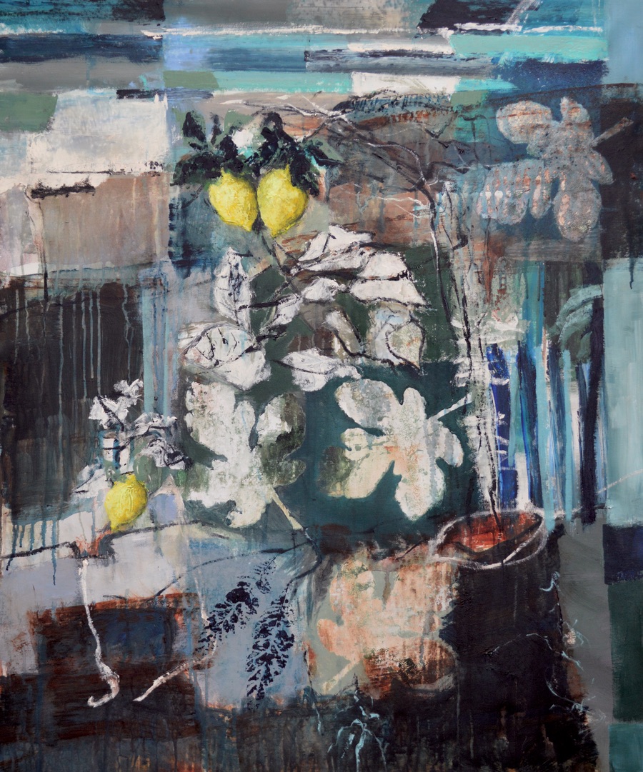 “Lemons at night”, 110 x 90 cm. 2021. Akryl på lærred