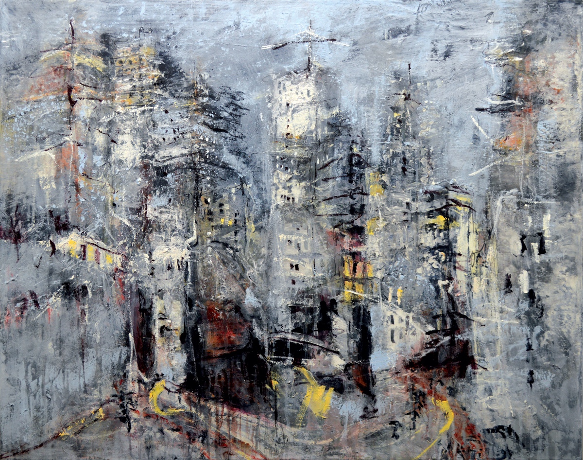 “Downtown“, 2019, 80 x 100 cm. Akryl på lærred  (Carsten Frank 1928) Sold