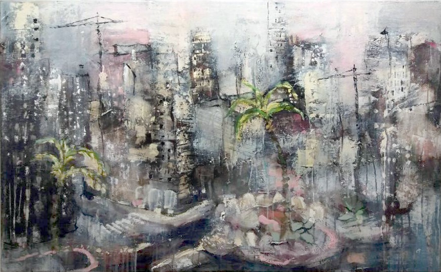 “Downtown“, 80 x 130 cm. 2019. Akryl på lærred, (Carsten Frank 1937a)