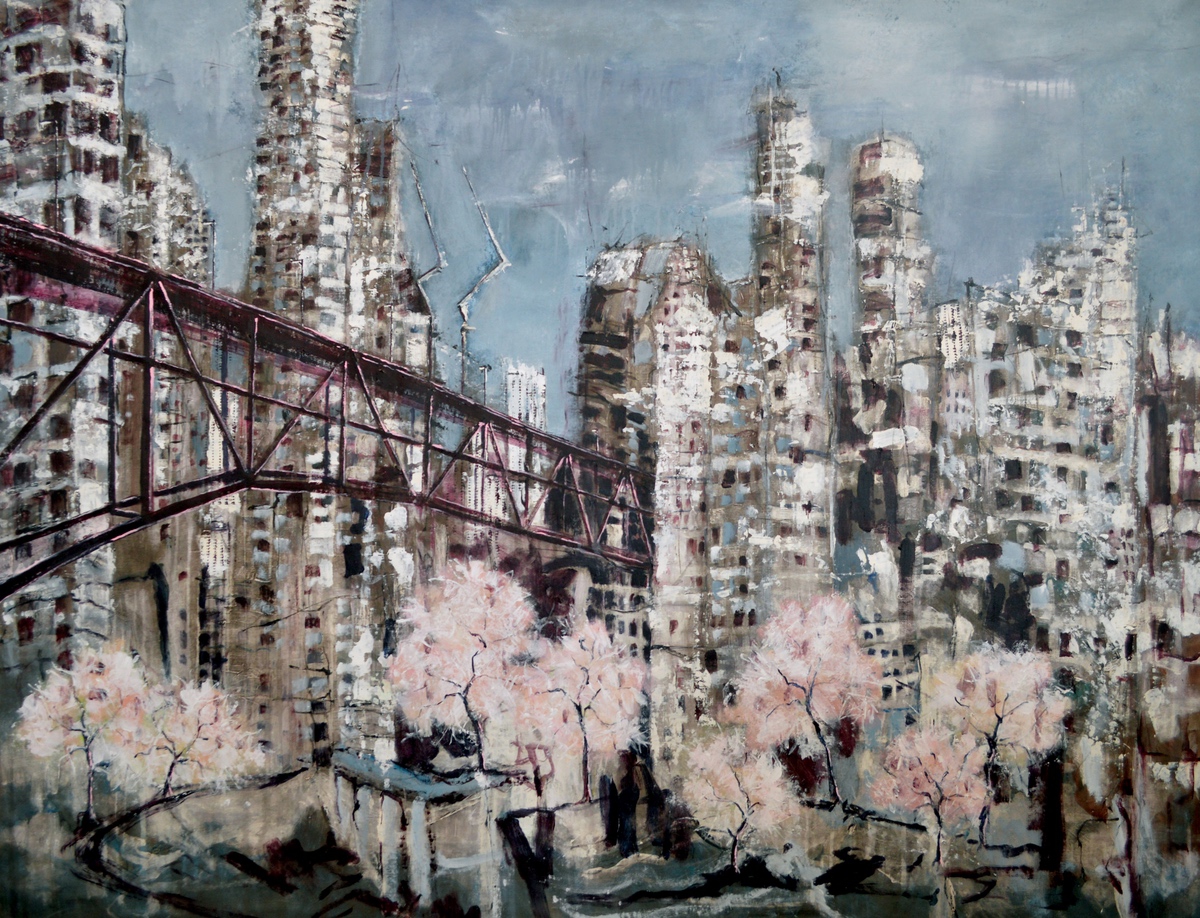“Vancouver Bridge impressions”, 2018, 150 x 200 cm. Akryl på lærred. (Carsten Frank nr. 1879) Sold