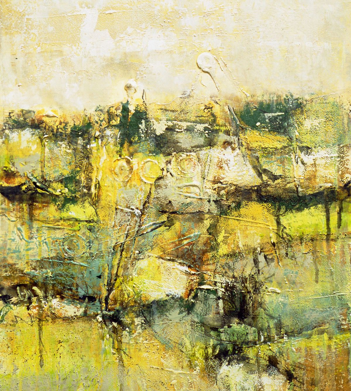 “Land”, 2004, 41 x 36 cm. Akryl, olie og sand på lærred. (Carsten Frank nr. 941) Sold