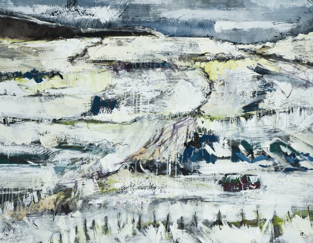“Vinter ved Tórshavn”, 2010, 86 x 110 cm. Akryl på lærred. (Carsten Frank nr. 1411) Sold