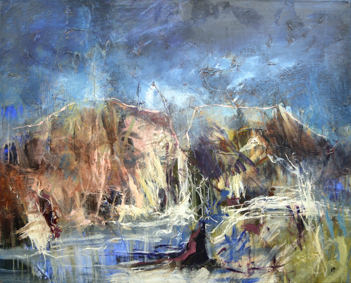 “Iceland Waterfall” I, 2017, 80 x100 cm. Akryl på lærred. (Carsten Frank nr. 1854), SOLD
