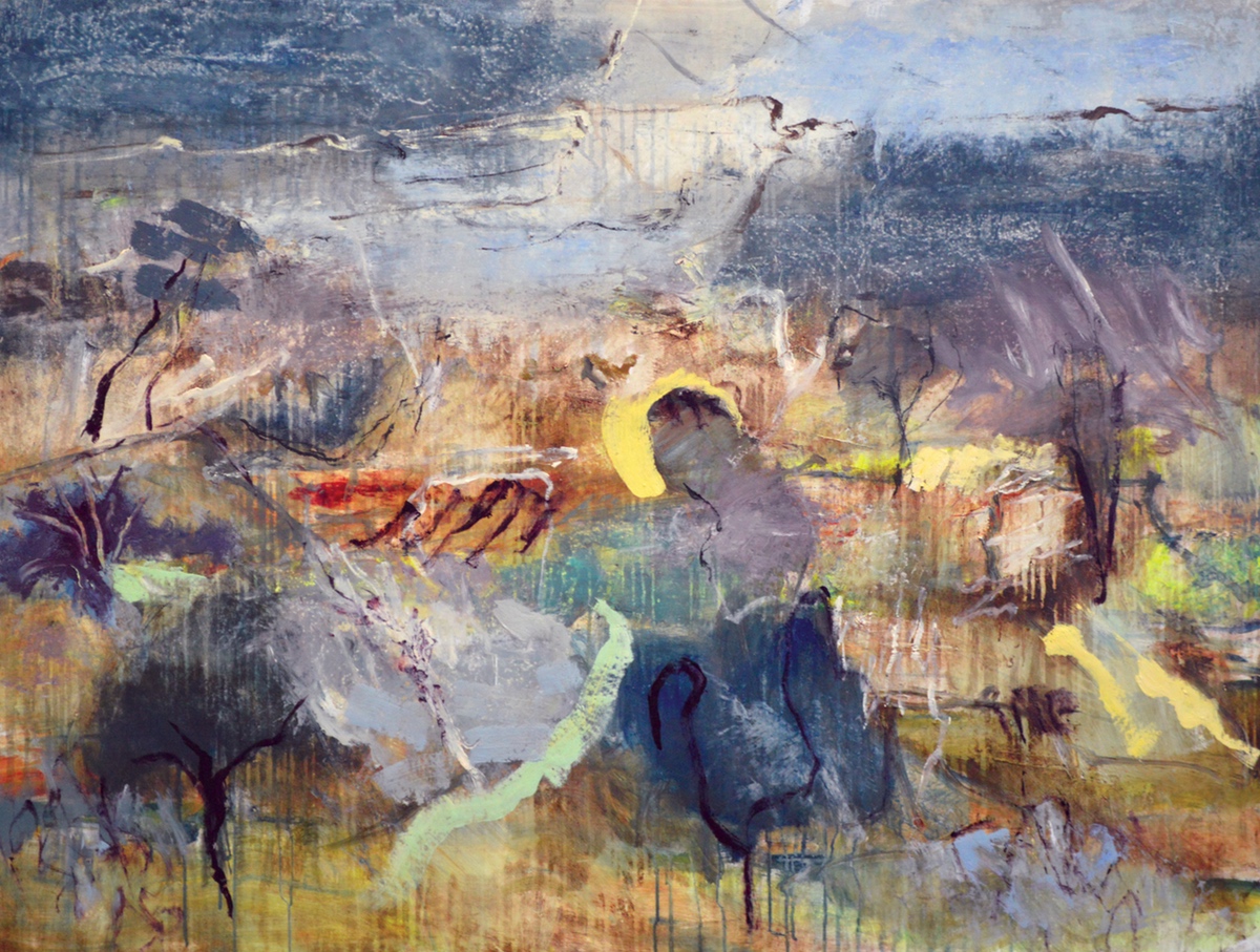 “Fragments from a landscape”II, 95 x 130 cm. 2020. Akryl og sand på lærred (Carsten Frank 1941a)