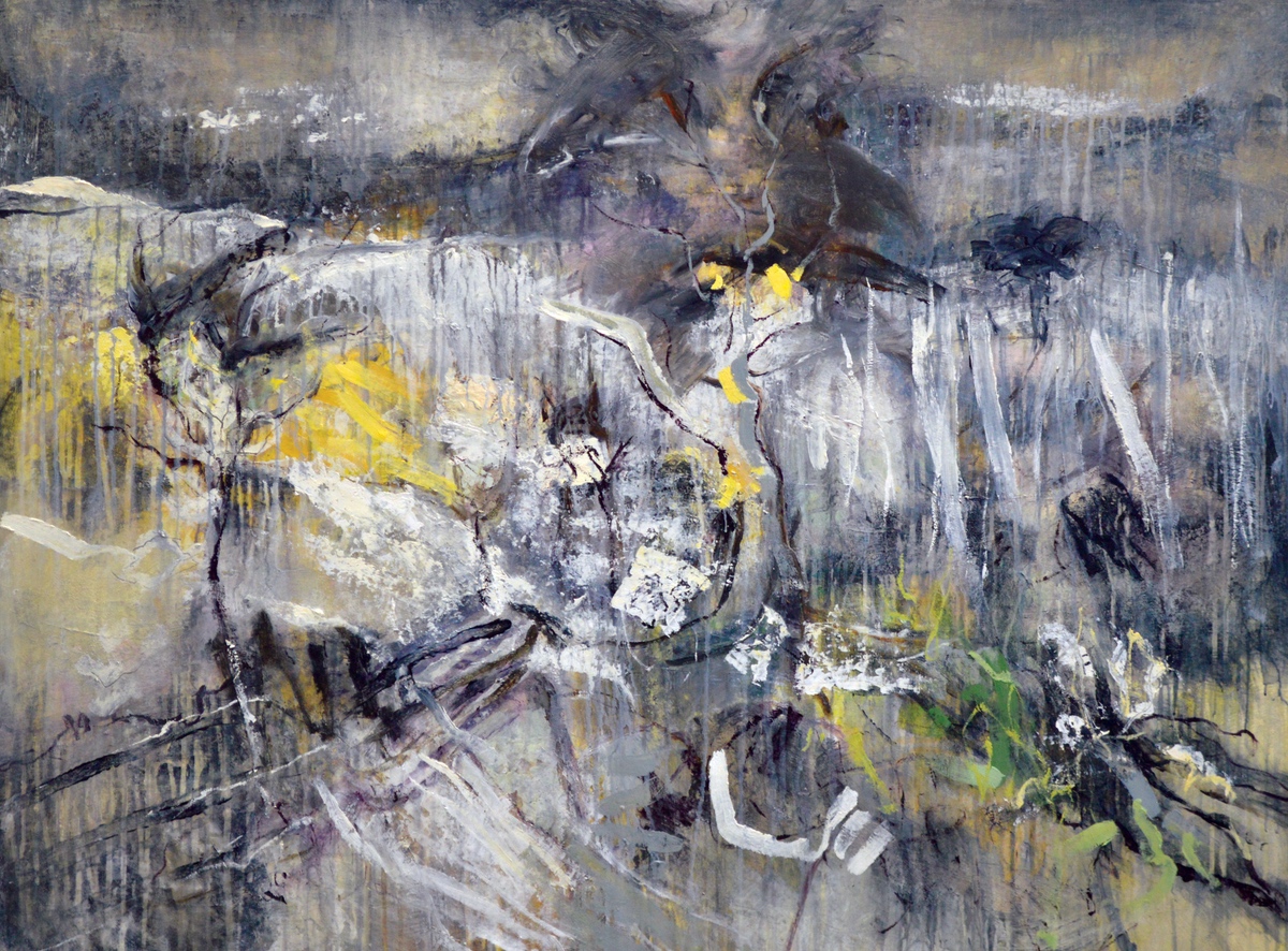 “Fragments from a landscape”III, 95 x 130 cm. 2020. Akryl og sand på lærred (Carsten Frank 1942a)