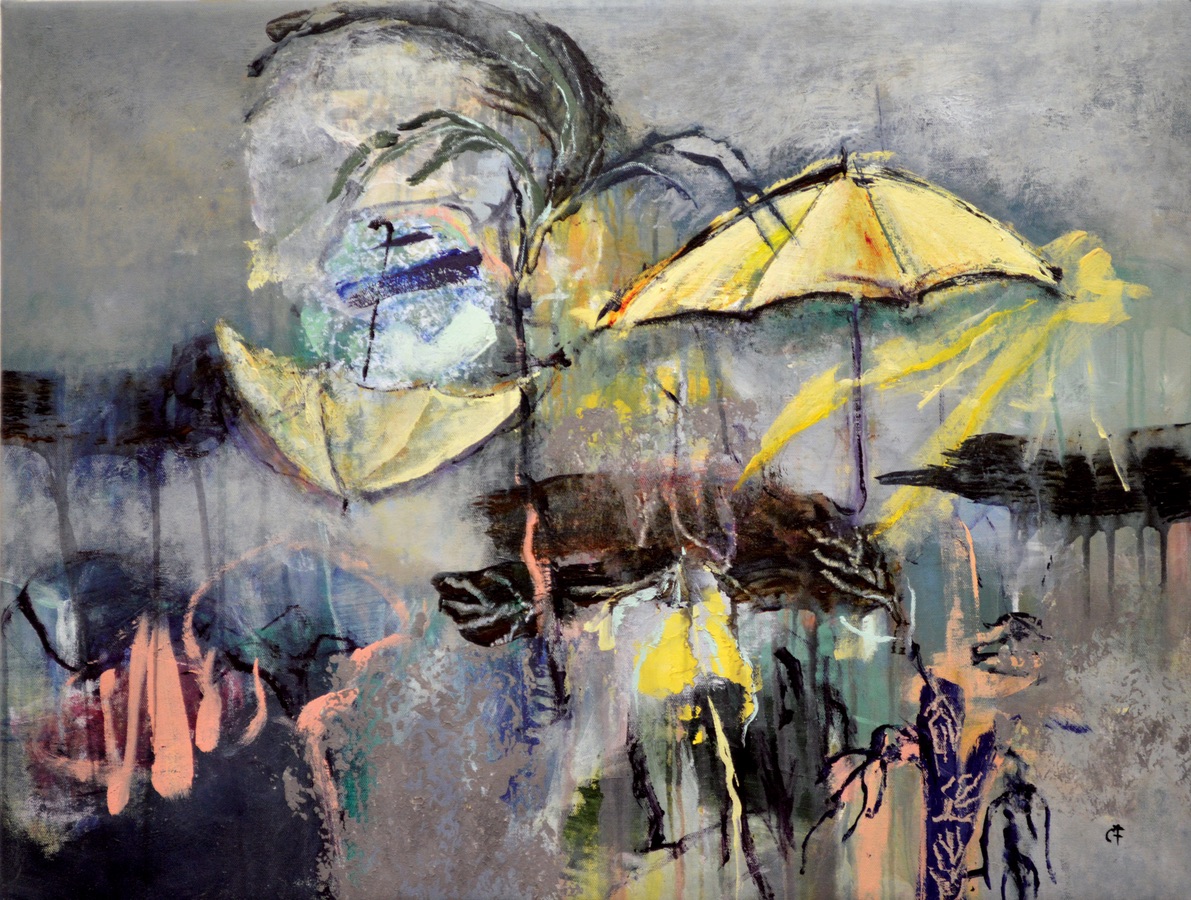 “Du kan fange solen i en paraply“ I, 60 x 80 cm. 2021. Akryl på lærred, (Carsten Frank 1986)