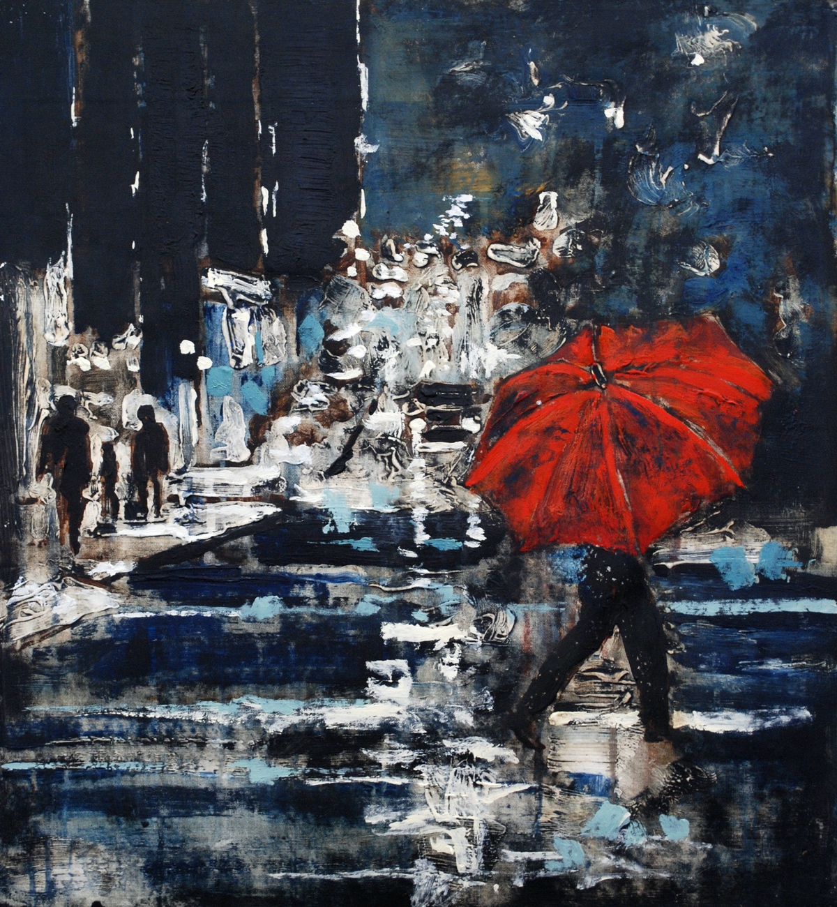 “At skærme sig mod regn” I, 2011, 45 x 40 cm. Akryl på lærred. (Carsten Frank nr. 1494) Sold