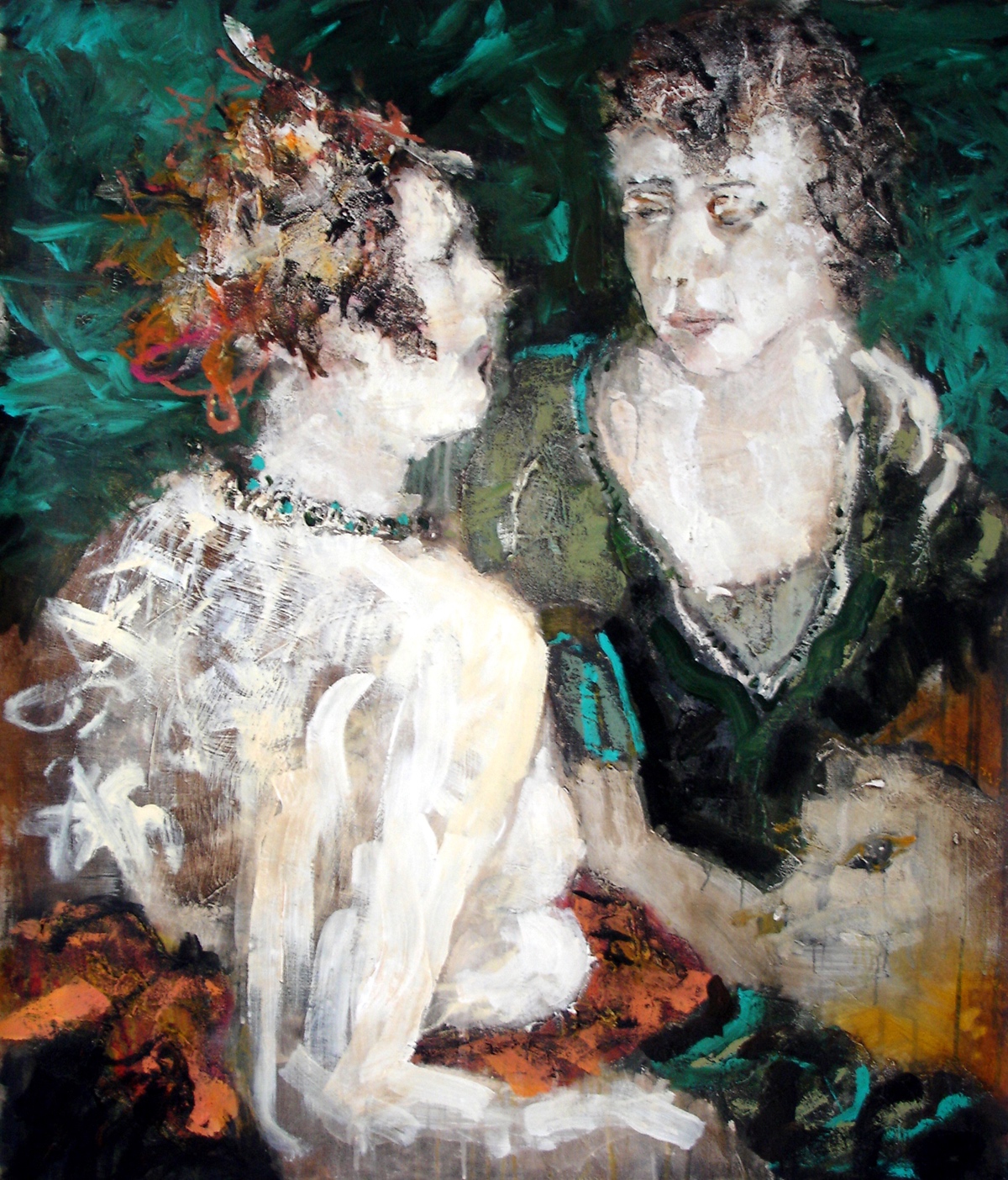 “Afrodite og Adonis”,  2006, 81 x 65 cm. Akryl, olie og sand på lærred. (Carsten Frank nr. 1151)