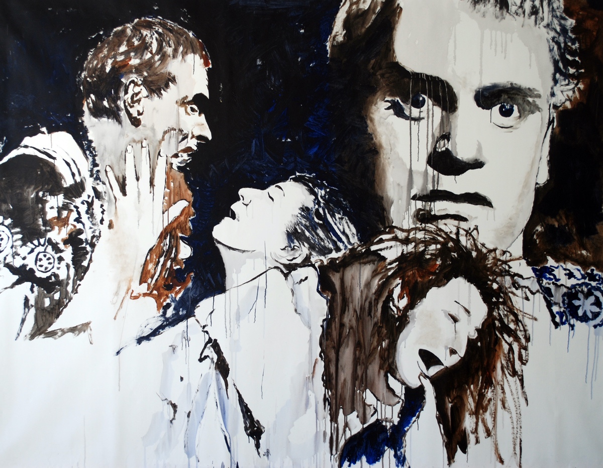 ”Hamlets opgør med moderen” II (”Family life”), 2010, 150 x 200 cm, Akryl  på lærred. (Carsten Frank nr. 1440)