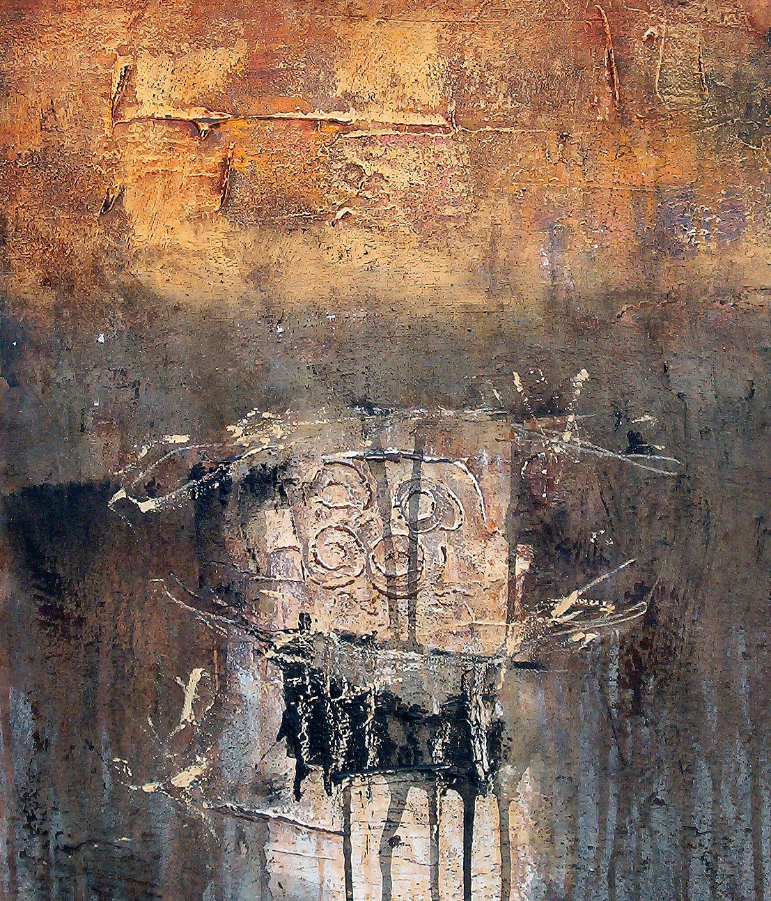 “Kalken“ III, 2004, 41 x 36 cm. Akryl, olie og sand på lærred. (Carsten Frank nr. 905) Sold