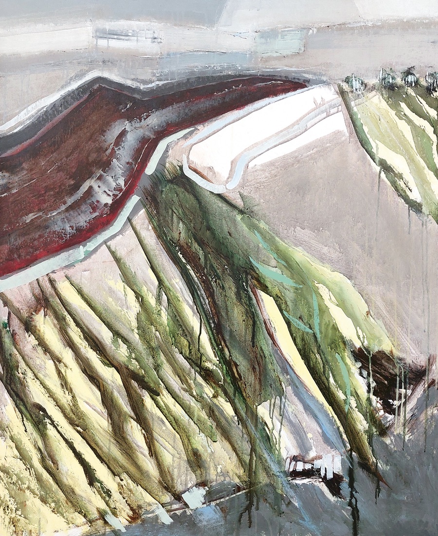 2045: ”Organized landscape” 100 x 80 cm, 2022. Akryl på lærred. / Acrylic on canvas